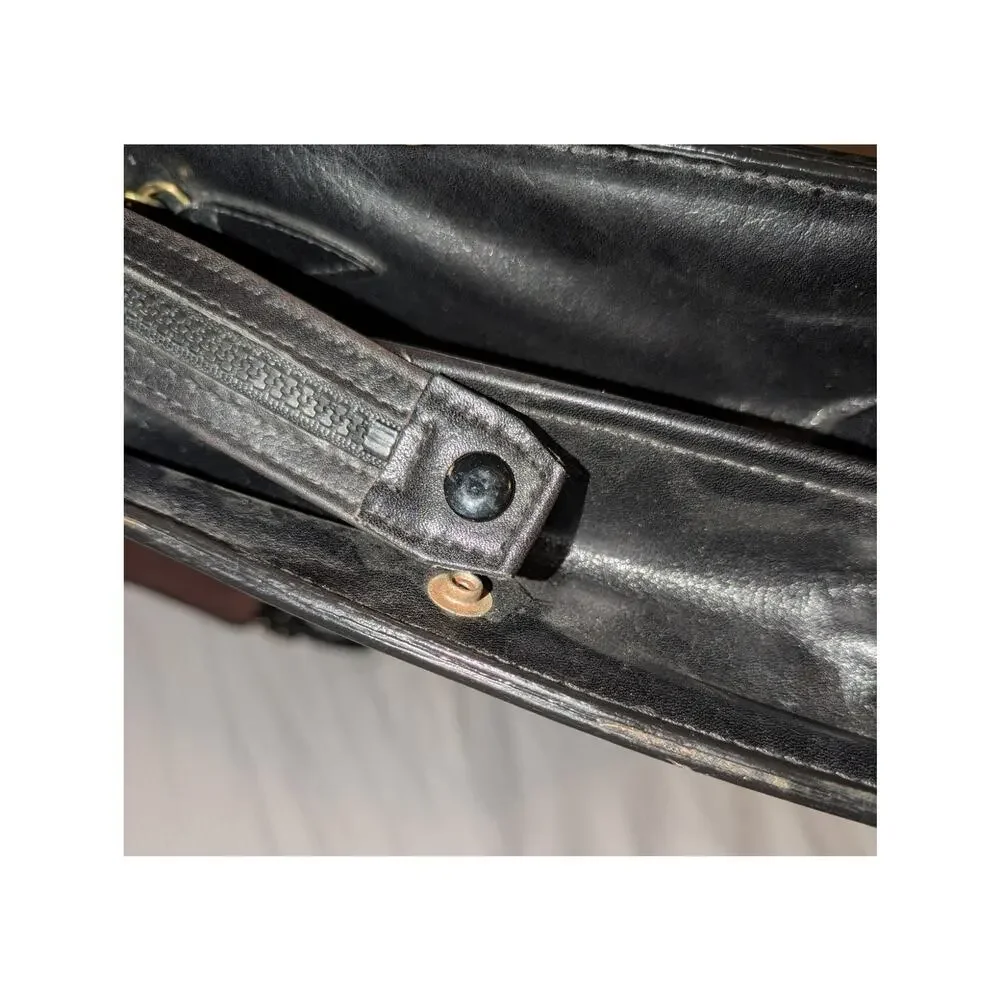 Vintage Thick Leather Attache Case Multi Compartments 17x12 Black